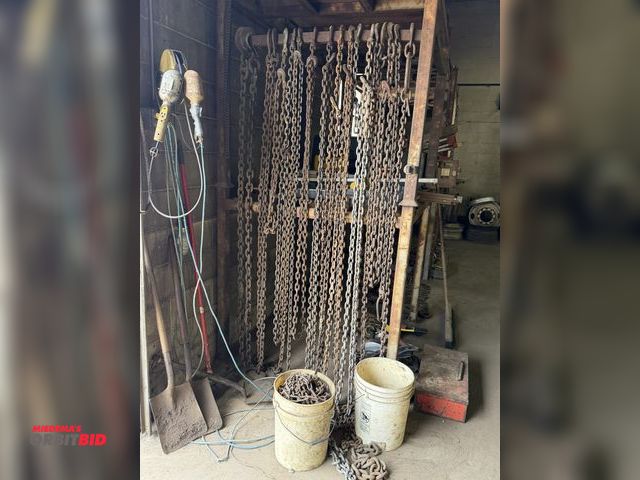 Lot 1-18164 - Large lot of assorted chain, includes (2) buckets of tire chains.