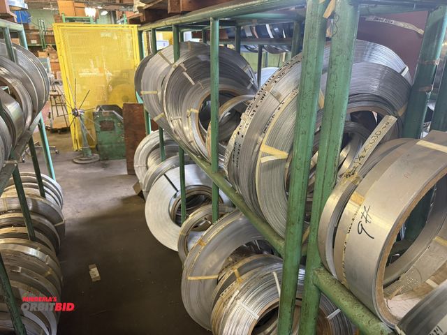Lot 1-18757 - (1) 96" length x 64" height x 16" depth 3-tier tube steel rack with assorted aluminum rolls, some ha...
