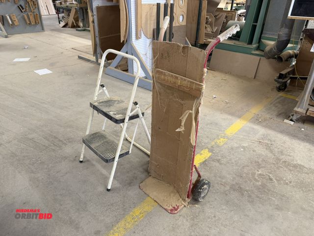 Lot 1-16210 - (1) Milwaukee, model 0133, 600 lb. capacity, 2-wheel dolly, and (1) Cosco 2-step folding step ladder