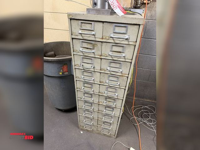 Lot 1-12422 - (1) 19" width x 52" height x 28.5" depth card filer cabinet with 10 double drawers and contents, inc...