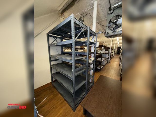 Lot 1-4943 - (2) Edsal metal shelving units, each is 64" long x 26.5" wide x 96" tall, shelves have metal decking...