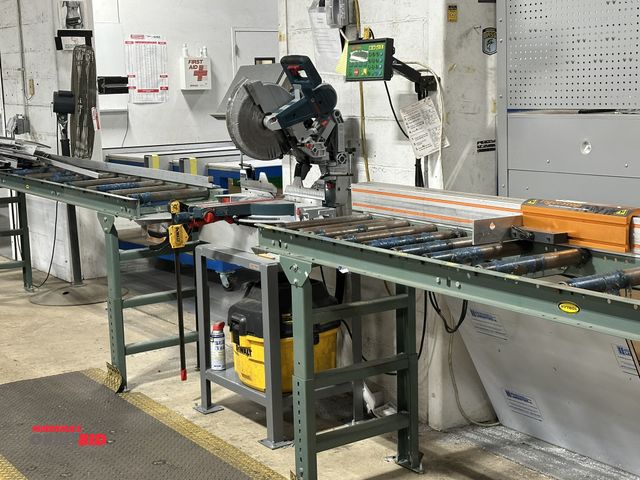 Lot 1-16713 - (1) complete miter saw cut station set up with a Bosch, model GCM12SD, 12" dual-bevel hinge slide mi...