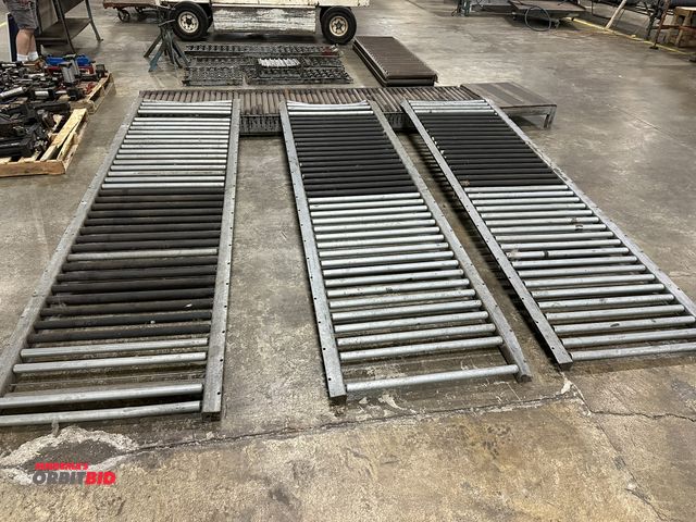 Lot 1-14376 - Large lot of assorted roller conveyor sections, includes (3) approx. 10' length x 28" depth sections...