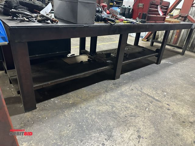 Lot 1-14413 - (1) 12' long x 29-1/2" high x 36" deep heavy duty steel table, four gang electric box mounted to it ...