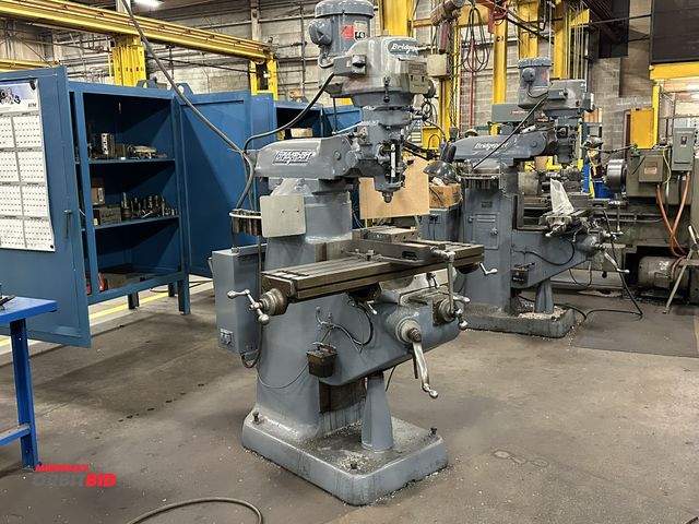 Lot 1-15100 - (1) 1977 Bridgeport vertical milling machine, 2 HP motor, 60 to 4200 RPM variable speed, 9" x 48" T-...