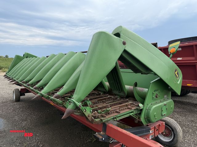 Lot 1-9861 - (1) John Deere 1290 Corn head 12 row, 20" rows, poly snouts, SN H01290X705708 (header cart being sol...