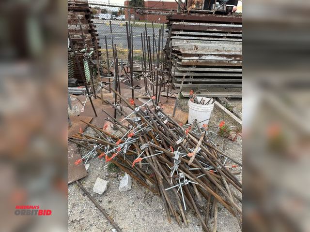 Lot 1-18408 - Large lot of assorted pin stands, heavy duty steel 18" x 16" bases, winning bidder responsible for p...