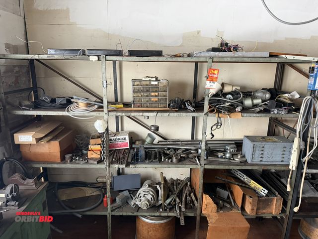 Lot 1-4700 - (1) metal shelving unit, approx. 8' x 21" x 72" tall, with contents, includes (1) Huot drill index b...