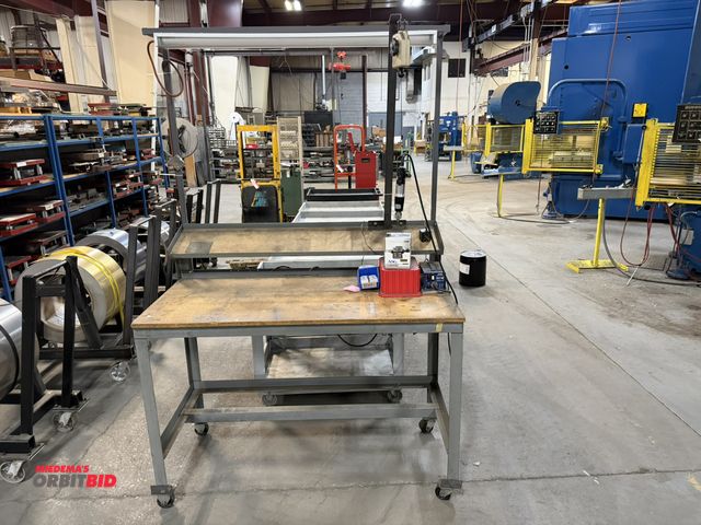 Lot 1-18824 - (1) rolling work station, 54" wide x 25" deep x 37" tall, on casters with upper shelf, and 4' fluore...