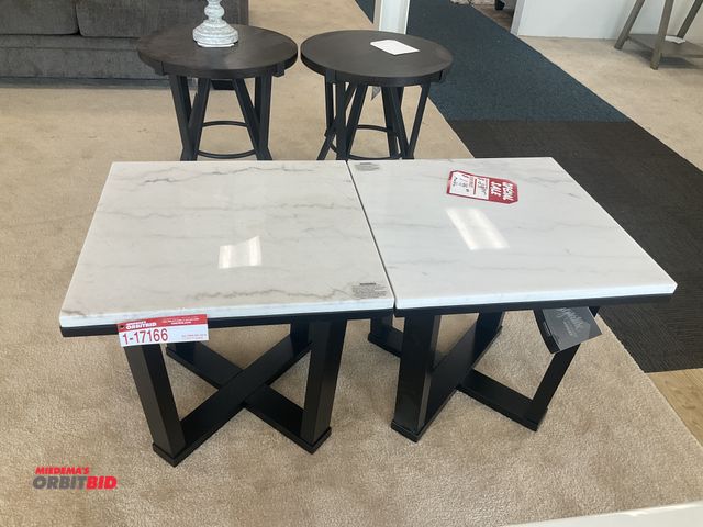 Lot 1-17166 - (2) Signature Design by Ashley marble top end tables. 23 3/4” by 23 3/4” by 22 1/4” tall