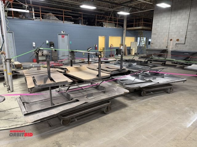 Lot 1-17329 - Lot of (20) 8' long x 17" high x 4' wide curing oven rail cars with rotating tops (several different...