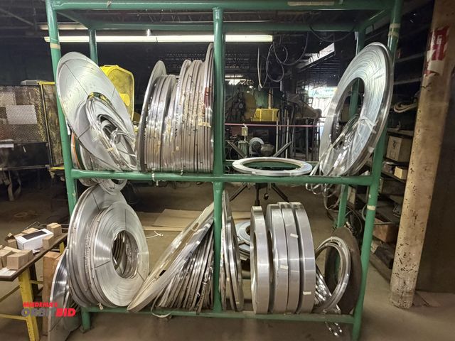 Lot 1-18477 - (1) rack, approx. 75" length x 19" width x 84" height, with assorted aluminum coils (various widths ...
