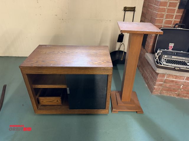 Lot 1-12175 - Lot with 3 pieces of furniture, includes (1) wood entertainment center, 31" x 20", (1) plant stand, ...