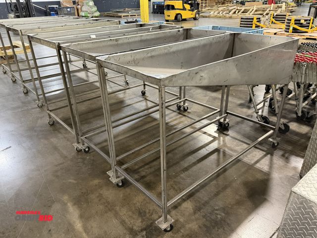 Lot 1-5417 - Lot of (3) 33" width x 43" height x 61" depth custom built, stainless steel sloped parts containers ...