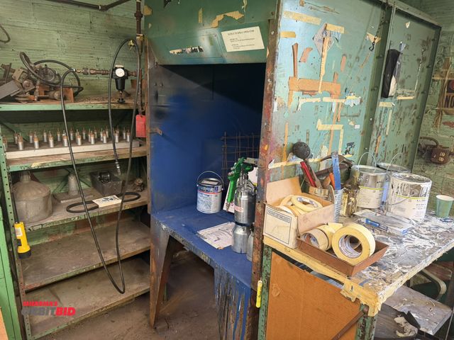 Lot 1-18589 - (1) custom fabricated, 36" width x 35" height x 55" depth paint booth with 34" tall legs and back mo...