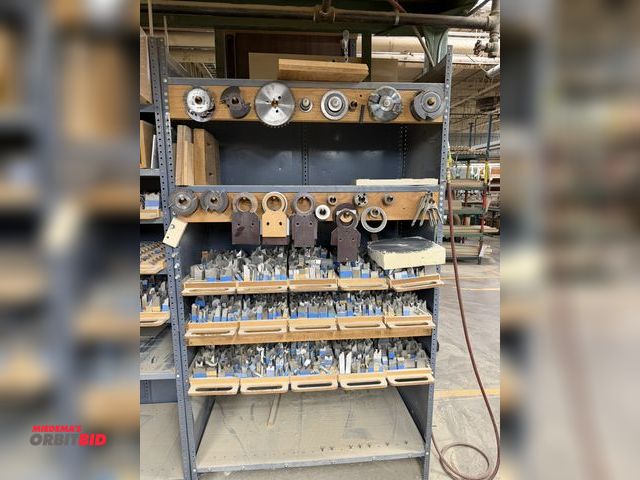 Lot 1-16649 - Large lot of assorted shaper blades/knives, includes assorted Dado blades, router bits, table attach...