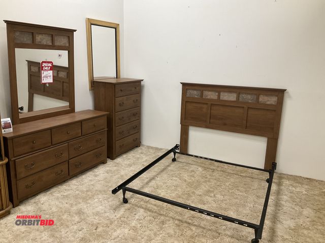 Lot 1-17256 - Bedroom set including; adjustable bed frame with 60” interior width, headboard, vertical five-tier d...