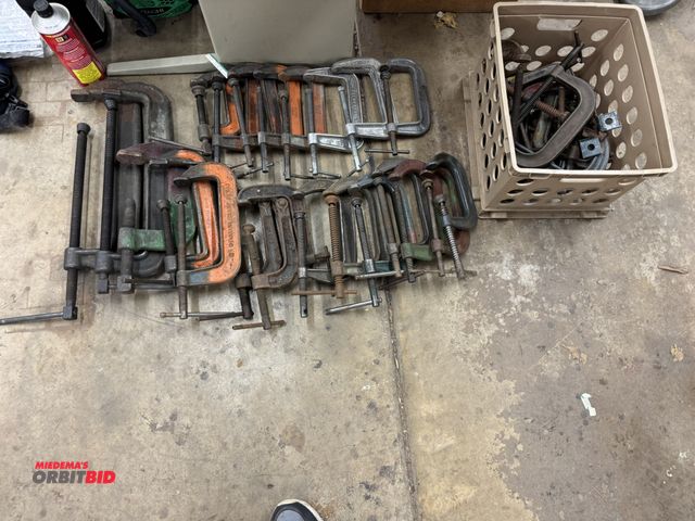 Lot 1-6329 - Large lot of assorted C-clamps, ranging in size from 2" up to 14", brands include Wilton, Hargrave, ...