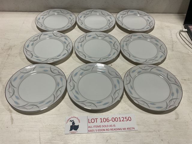 Lot 106-001250 - Set of 9 Valmont China small plates. Royal wheat pattern. no chips or cracks