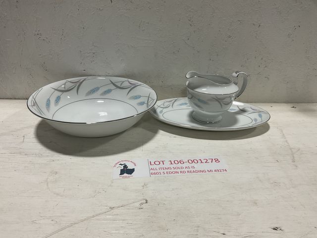 Lot 106-001278 - 3 Misc Valmont China Royal Wheat. One Medium Bowl, one pourer, one oval plate. No chips or cracks