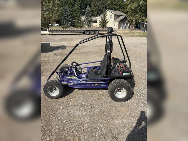 Lot 106-001287 - Carter 2 seat Gas go kart. Runs and operates. Has role cage. Pull start. Some rust and paint chippin...