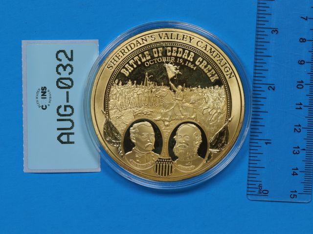 Lot 108-032 - LARGE COIN CIVIL WARS BATTLE OF CEDAR CREEK OCTOBER 19TH 1864 MEDALLION COMMEMORATIVE 150TH ANNIVERS...