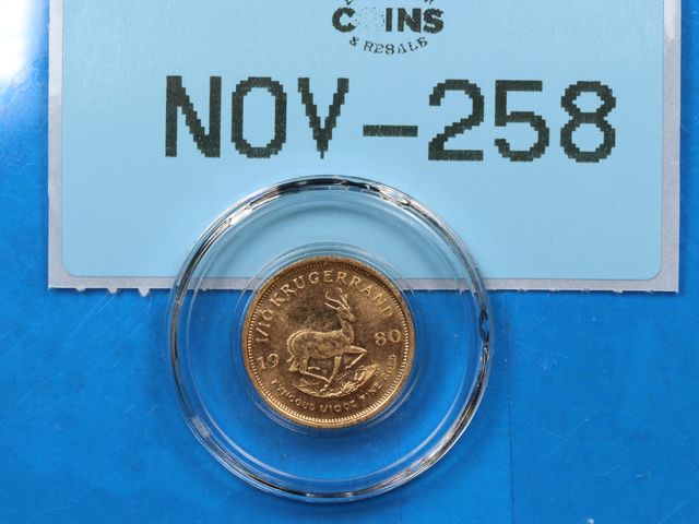 Lot 108-258 - 1980 1/10 oz GOLD Krugerrand BULLION COIN SOUTH AFRICA 3.1 GRAMS