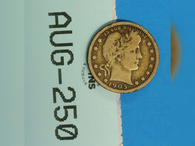 Lot 108-250 - 1905 SILVER BARBER QUARTER 25C EARLY U.S TYPE COIN SILVER