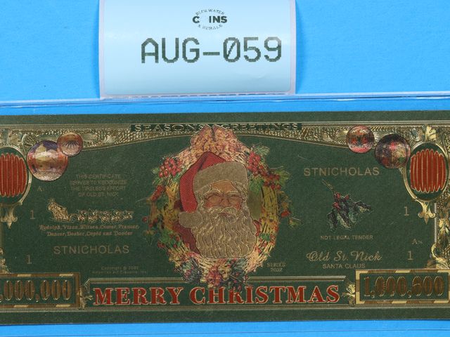 Lot 108-059 - MERRY CHRISTMAS GOLD FOILDED ONE MILLION DOLLARS