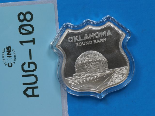 Lot 108-108 - 1oz SILVER ICONS ROUTE 66 SHIELD ONE TROY OUNCE .999 FINE SILVER OKLAHOMA ROUND BARN ONE OUNCE SILVE...