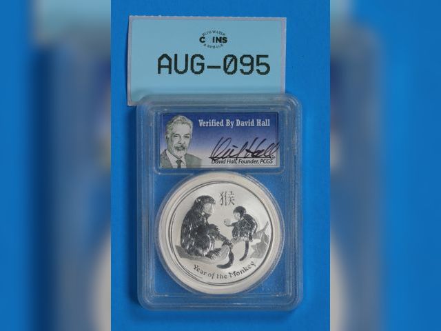 Lot 108-095 - 2016-P SILVER 1OZ AUSTRALIAS YEAR OF THE MONKEY GRADED SLAB PCGS MS70 SILVER VERIFIED BY DAVID HALL