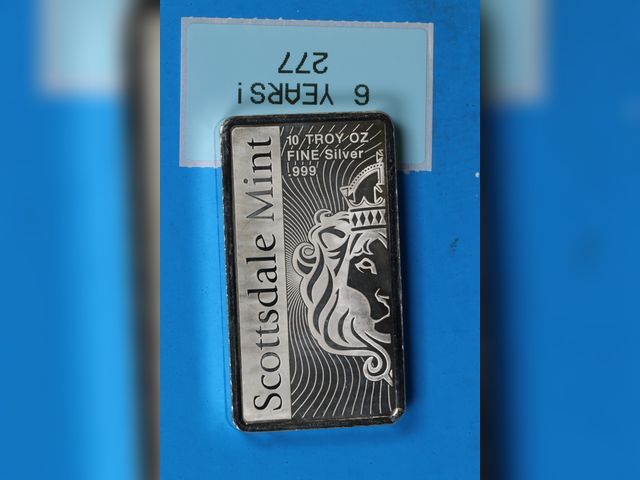Lot 108-277 - 10 oz SILVER BAR SCOTTSDALE MINT 10 TROY OZ FINE SILVER .999 LION HEAD