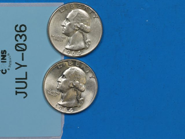 Lot 108-036 - (2) 1964 25C WASHINGTON SILVER QUARTER DOLLARS 90% SILVER