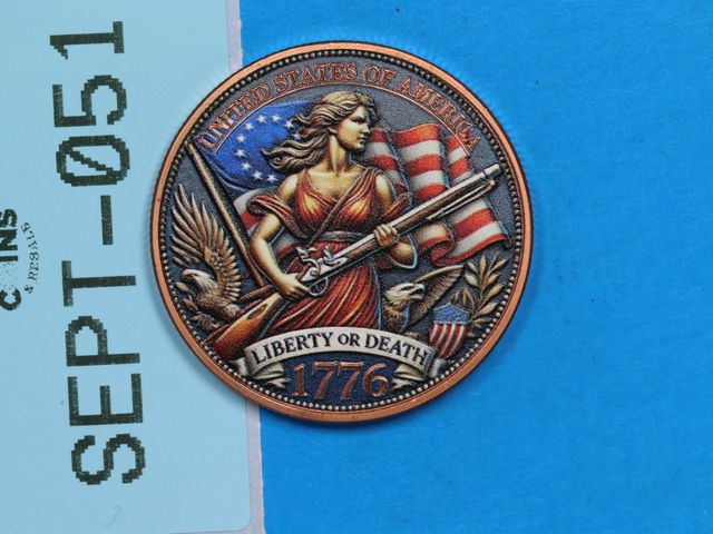 Lot 108-051 - 1oz 1776 LIBERTY OR DEATH HERO COLORIZED .999 PURE COPPER ART ROUND