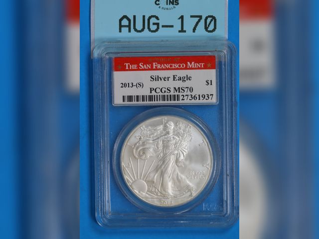 Lot 108-170 - 2013-S SILVER AMERICAN EAGLE $1 PCGS MS70 GRADED SLAB ONE OUNCE OF SILVER THE SAN FRANCISCO MINT