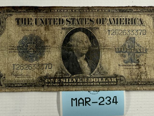 Lot 108-234 - 1923 US SILVER CERTIFICATE HORSE BLANKET $1 BILL CURRENCY NOTE