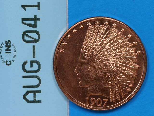 Lot 108-041 - 1oz COPPER ROUND 1907 INCUSED INDIAN HEAD COPPER .999 FINE USA ONE A.V.D.P OUNCE