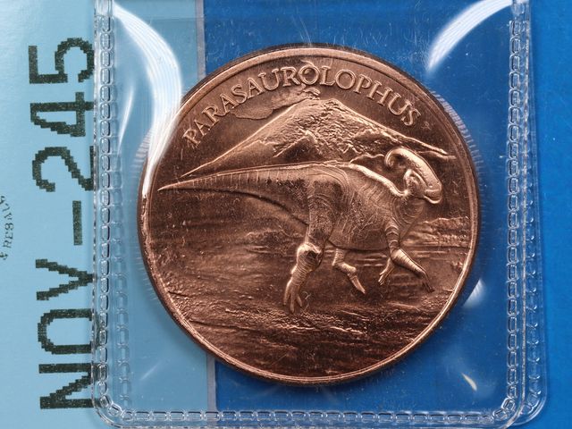 Lot 108-245 - 1oz 999 COPPER BULLION ROUND DINOSAUR PARASAUROLOPHUS ROUND