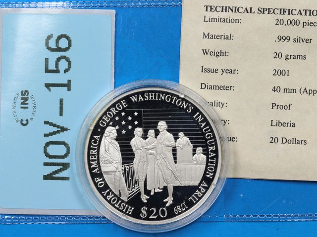 Lot 108-156 - 2001 LIBERIA 999 SILVER 20 GRAMS SILVER PROOF COIN GEORGE WASHINGTON