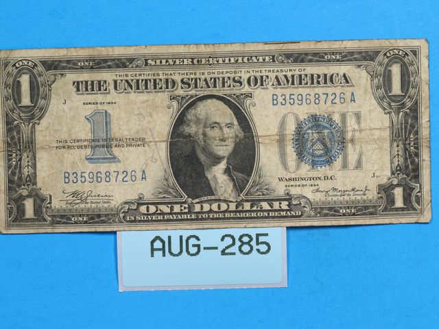 Lot 108-285 - 1934 $1 SILVER CERTIFICATE BILL CURRENCY FUNNY BACK ONE DOLLAR