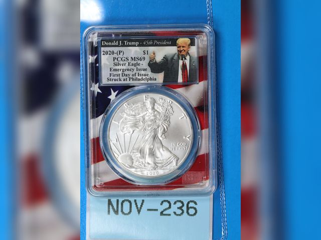 Lot 108-236 - 2020(P) AMERICAN SILVER EAGLE 1oz 999 SILVER PCGS MS69 TRUMP LABEL