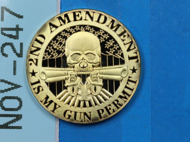 Lot 108-247 - SECOND 2ND AMENDMENT IS MY PERMIT TOKEN COIN SKULL GUNS NOVELTY ROUND