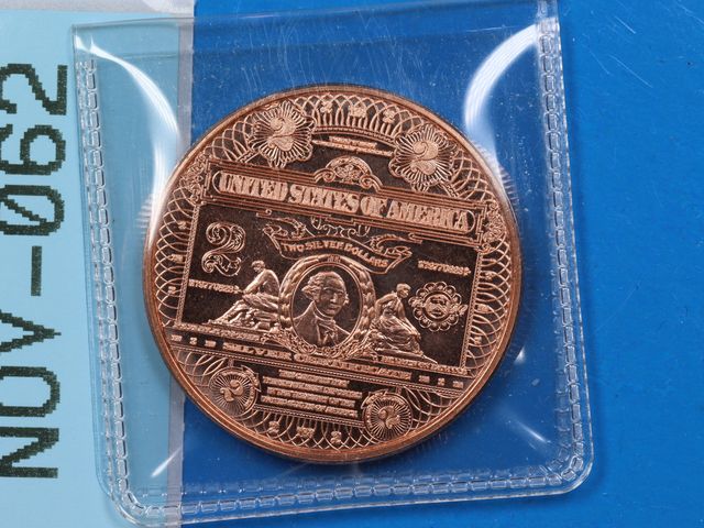 Lot 108-062 - 1oz 999 COPPER ROUND 1899 $2 TWO DOLLAR BILL DESIGN WASHINGTON BULLION