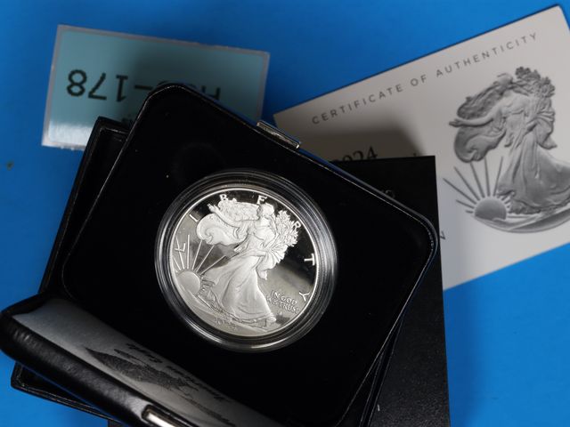 Lot 108-178 - 2024 SILVER AMERICAN EAGLE ONE OUNCE SILVER PROOF COIN (W) WITH COA &amp; BOX