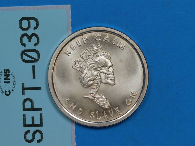 Lot 108-039 - 1oz SILVER ROUND KEEP CALM AND SLAVE ON SILVER BULLET SILVER SHIELD SLAVE QUEEN SILVER ONE OUNCE