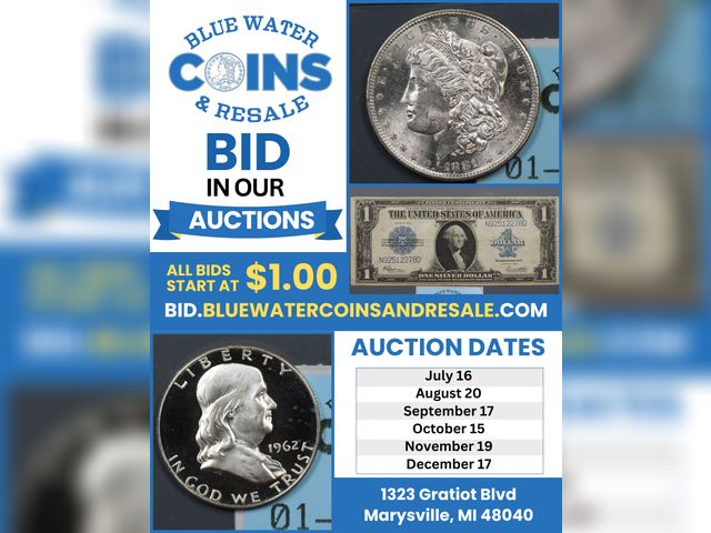 AUGUST SILVER GOLD COINS CURRENCY & CARDS ONLINE AUCTION!