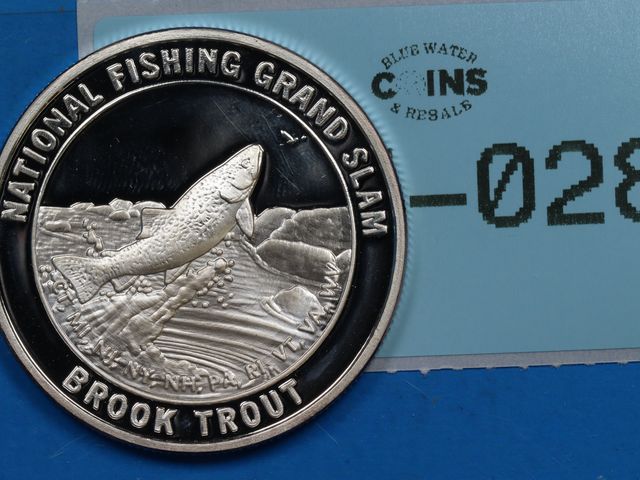 Lot 108-028 - 1oz SILVER BROOK TROUT NATIONAL FISHING GRAND SLAM FISH NORTH AMERICAN FISHING CLUB ONE TROY OUNCE S...