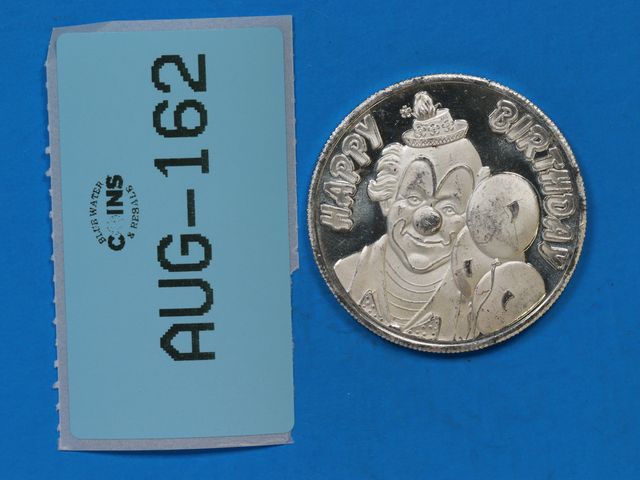 Lot 108-162 - 1oz SILVER ROUND HAPPY BIRTHDAY SILVER CLOWN BALLOON ONE OUNCE BLANK BACK 999 FINE SILVER