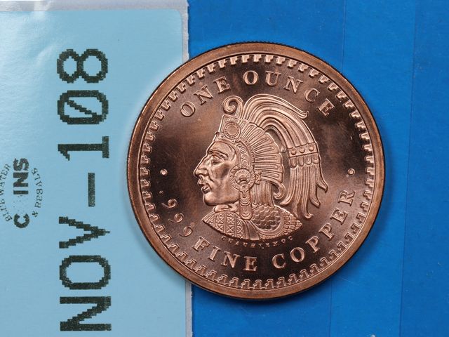 Lot 108-108 - 1oz 999 COPPER ROUND AZTEC CALENDER DESIGN BULLION ROUND