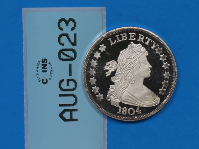 Lot 108-023 - 1804 DRAPED BUST 1oz SILVER PROOF COPY ROUND THE KING OF COINS .999 FINE SILVER